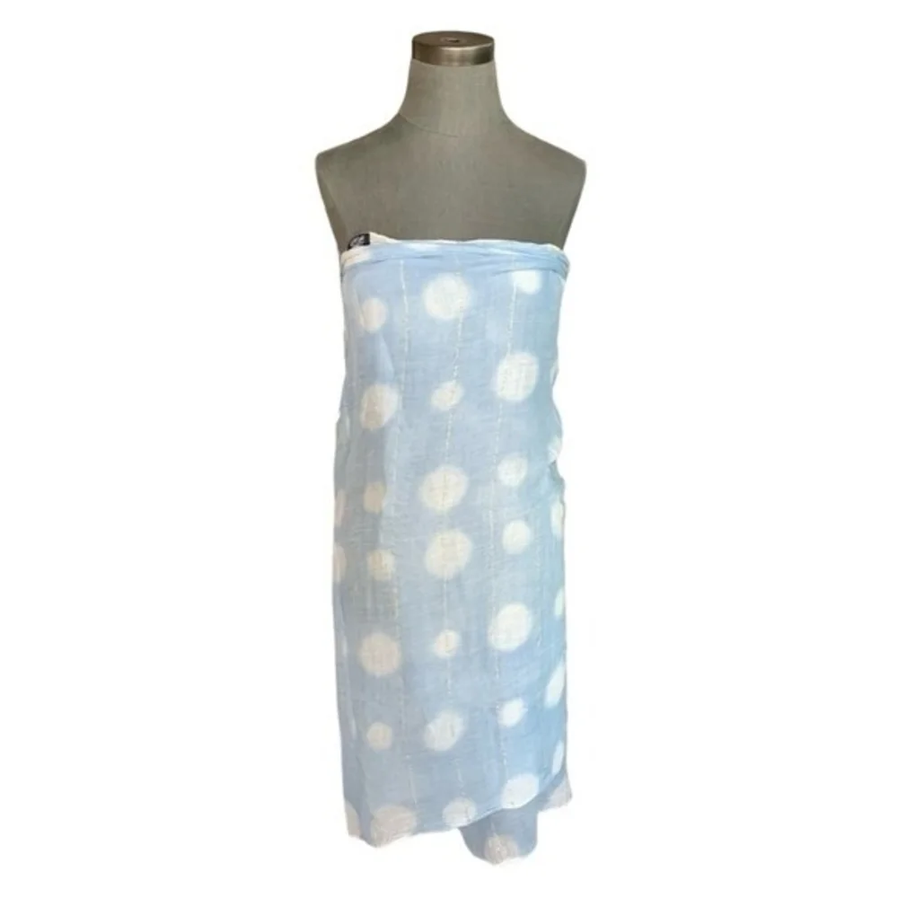 Roffe Dot Print Sarong Blue White 78x43 Multi-Use Cover Up Wrap Sheer Lurex NWT